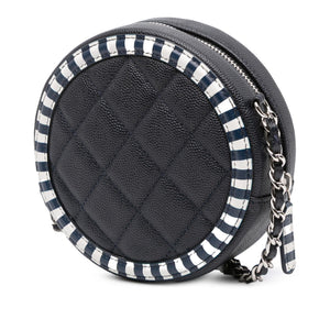 Chanel Caviar Striped CC Filigree Round Crossbody