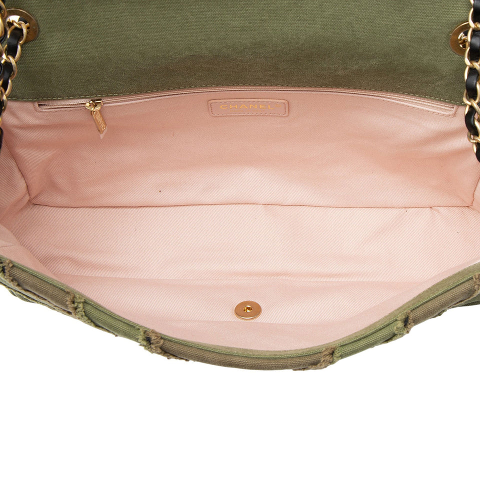 Chanel Chevron Canvas Patchwork Cuba CC Maxi Flap Bag