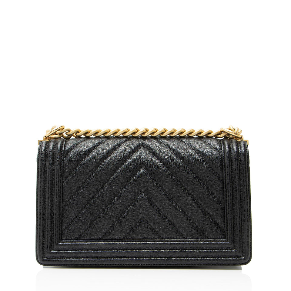 Chanel Chevron Caviar Leather Old Medium Boy Bag