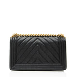 Chanel Chevron Caviar Leather Old Medium Boy Bag