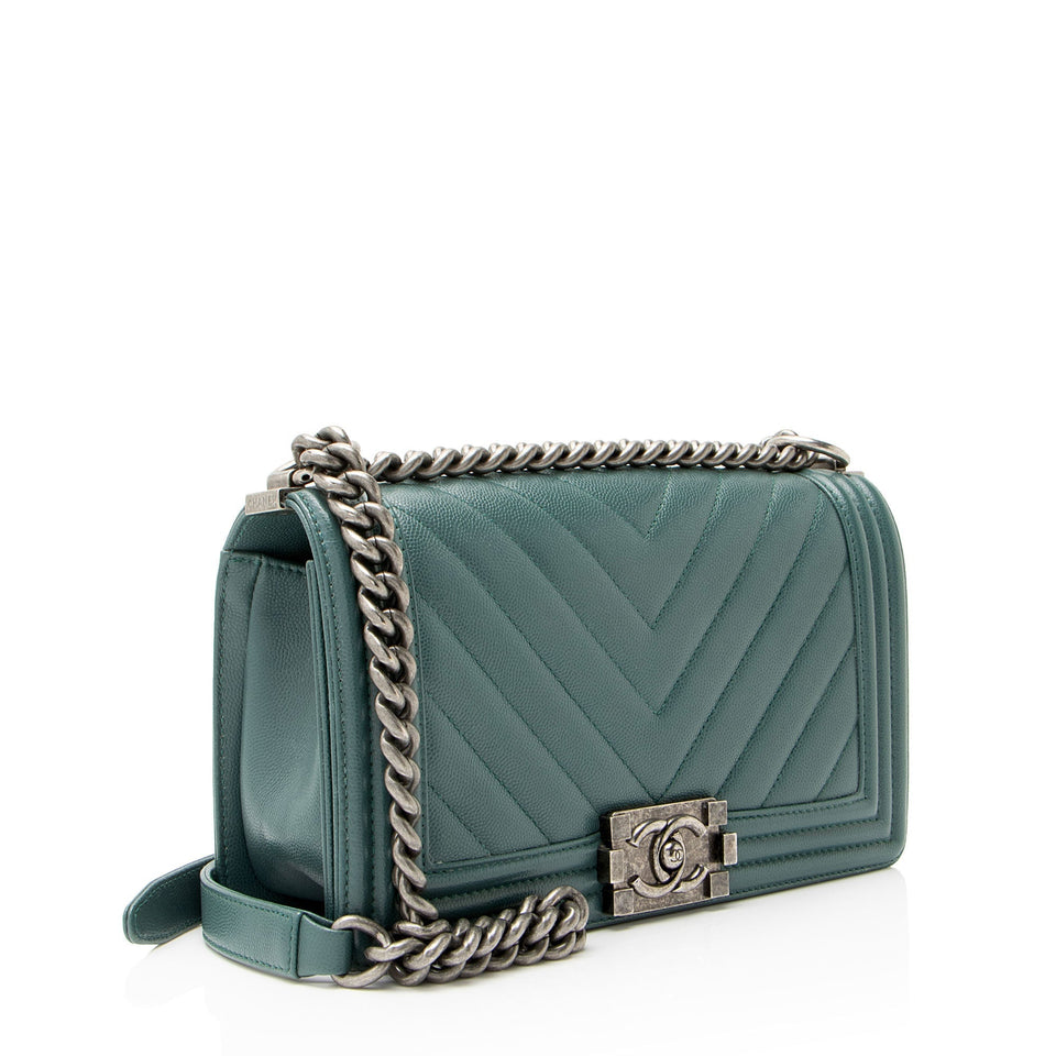 Chanel Chevron Caviar Leather Old Medium Boy Bag