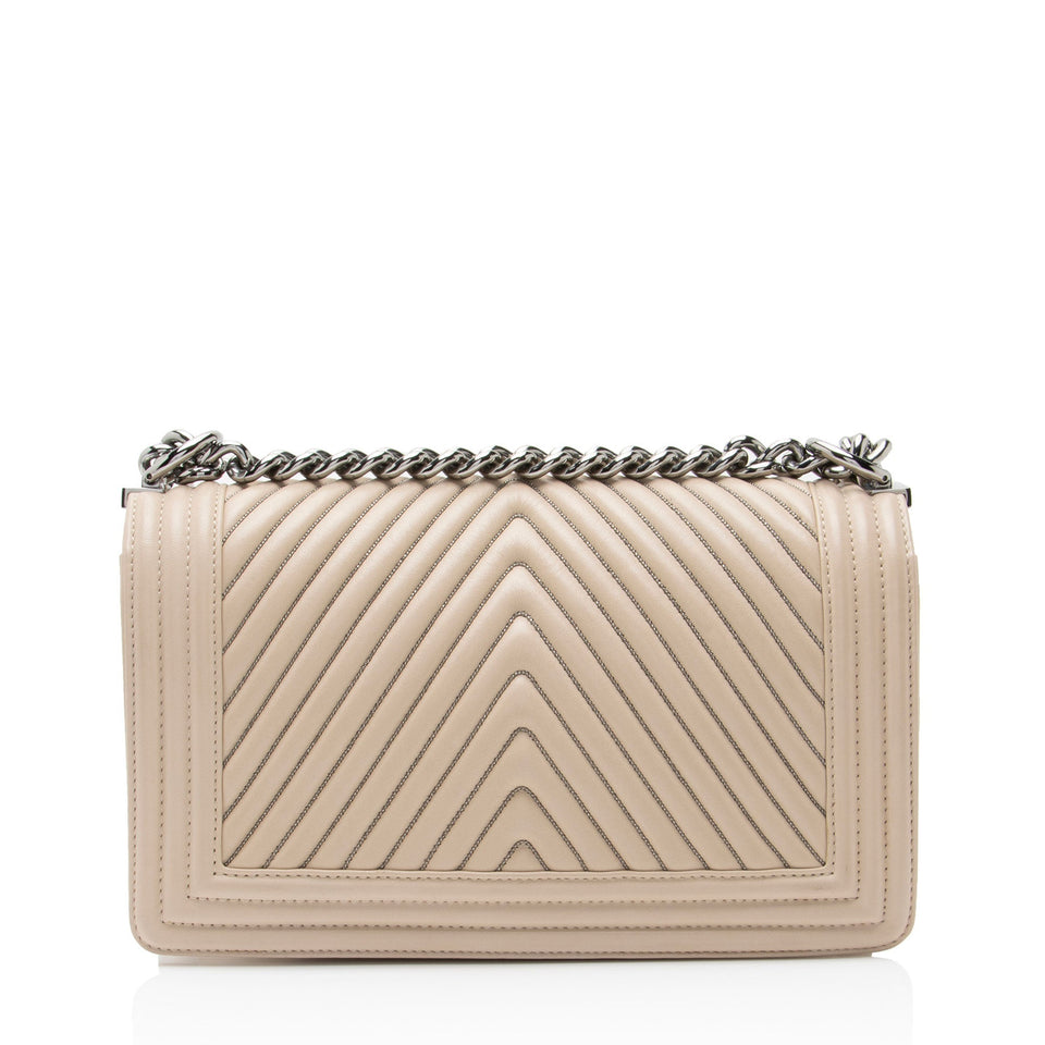 Chanel Chevron Lambskin Beaded New Medium Boy Bag