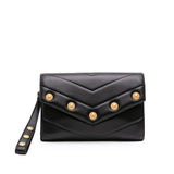 Chanel Chevron Lambskin CC Medallion Button Flap Clutch