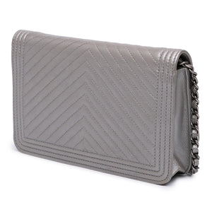 Chanel Chevron Metallic Caviar Boy Wallet On Chain