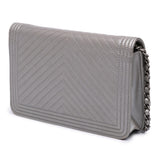 Chanel Chevron Metallic Caviar Boy Wallet On Chain