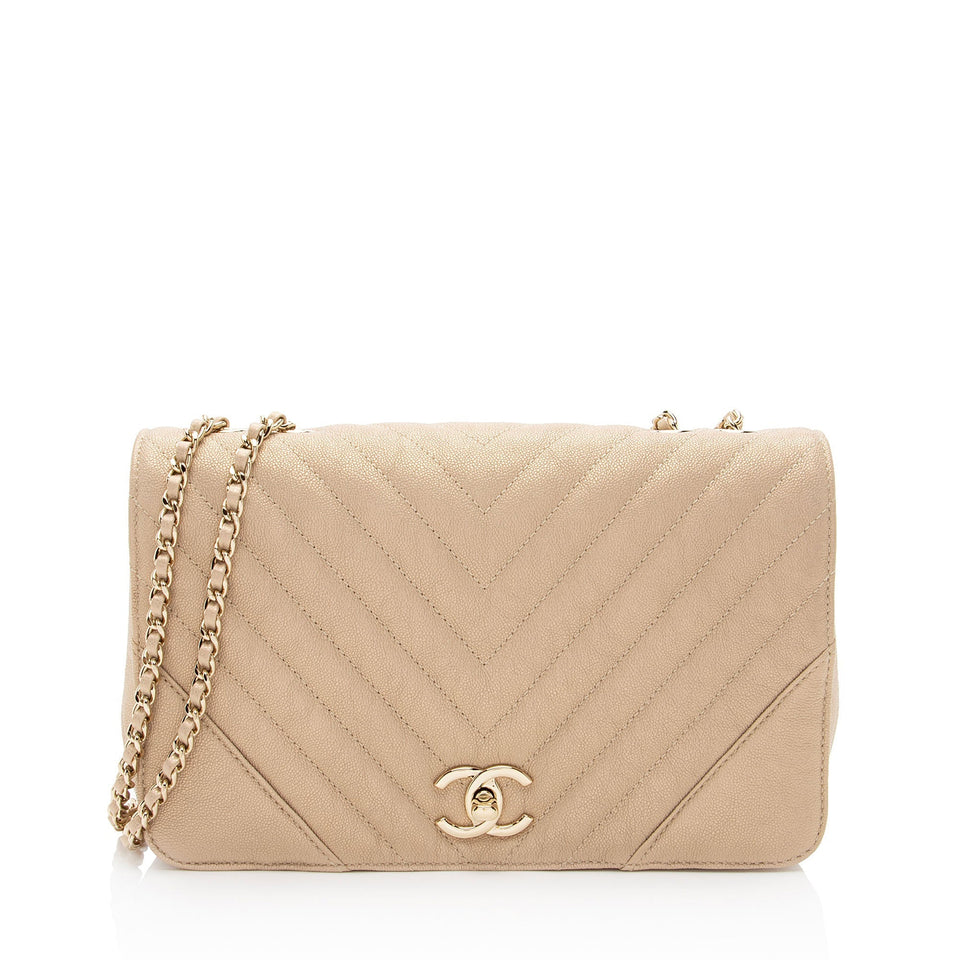 Chanel Chevron Metallic Caviar Leather Statement Small Flap Bag