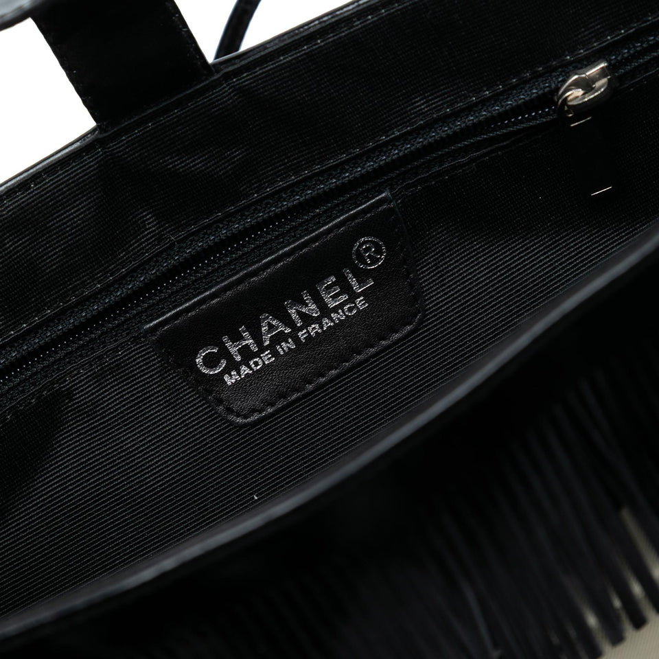 Chanel Chocolate Bar Printed Canvas Fringe Handbag