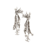 Chanel Crystal Faux Pearl CC Star Drop Clip On Earrings