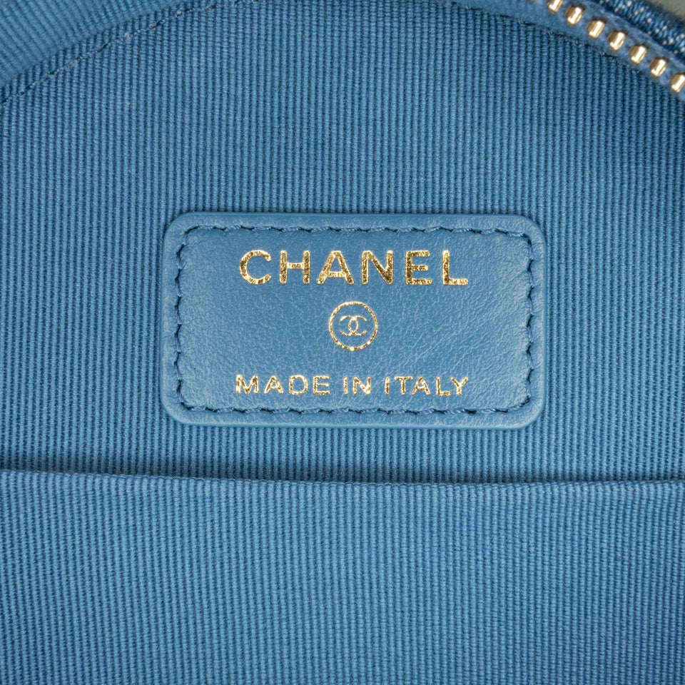 Chanel Denim 19 Round Clutch with Chain (SHG-ZTvgcm)