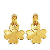 Chanel Gold Plated CC Clover Clip On Earrings