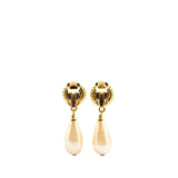 Chanel Gold Plated Clover Faux Pearl Drop Earrings