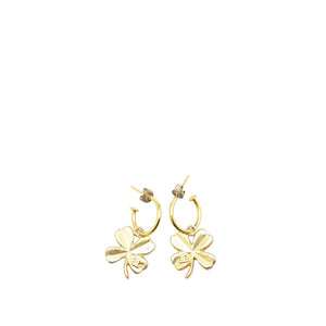 Chanel Gold Plated Clover Hoop Push Back Earrings