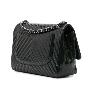 Chanel Jumbo Classic Chevron Patent Double Flap
