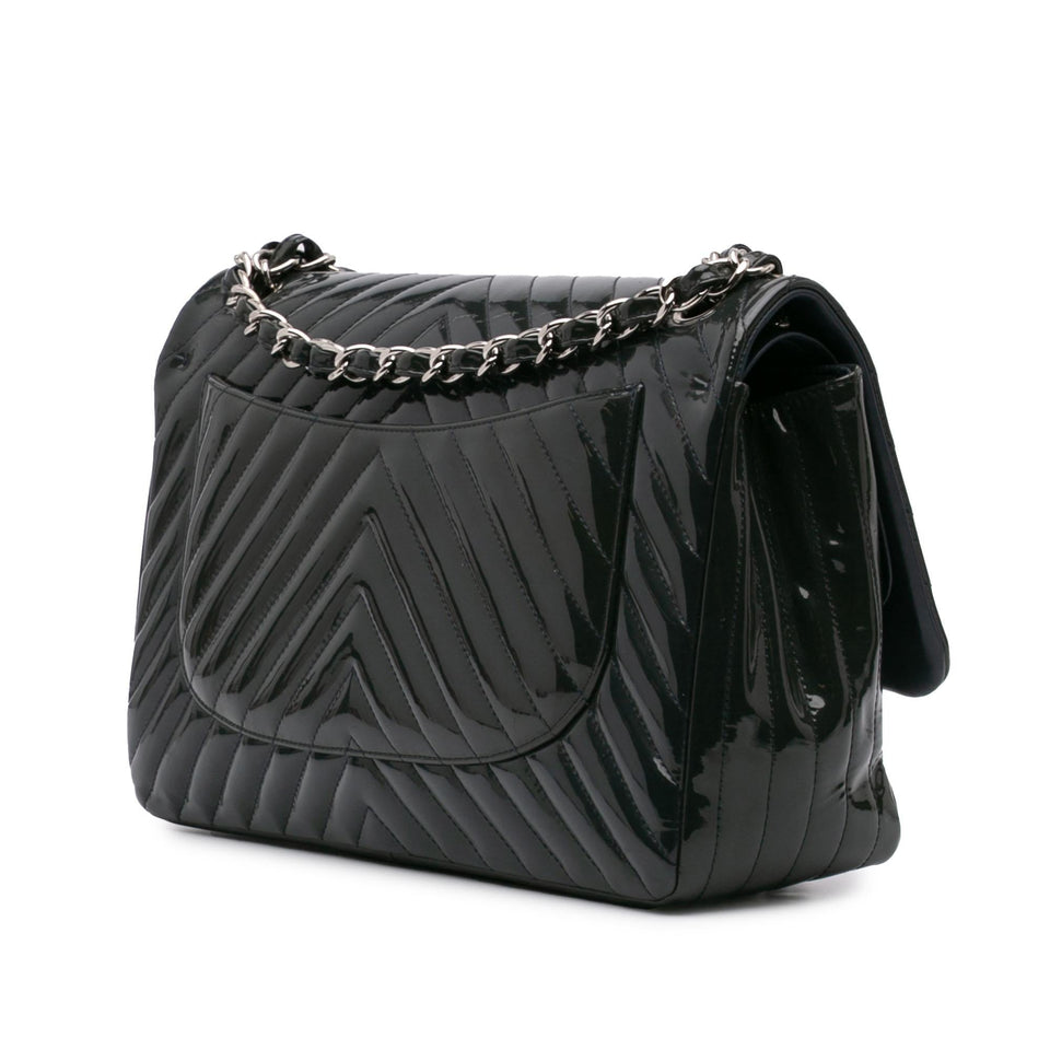 Chanel Jumbo Classic Chevron Patent Double Flap