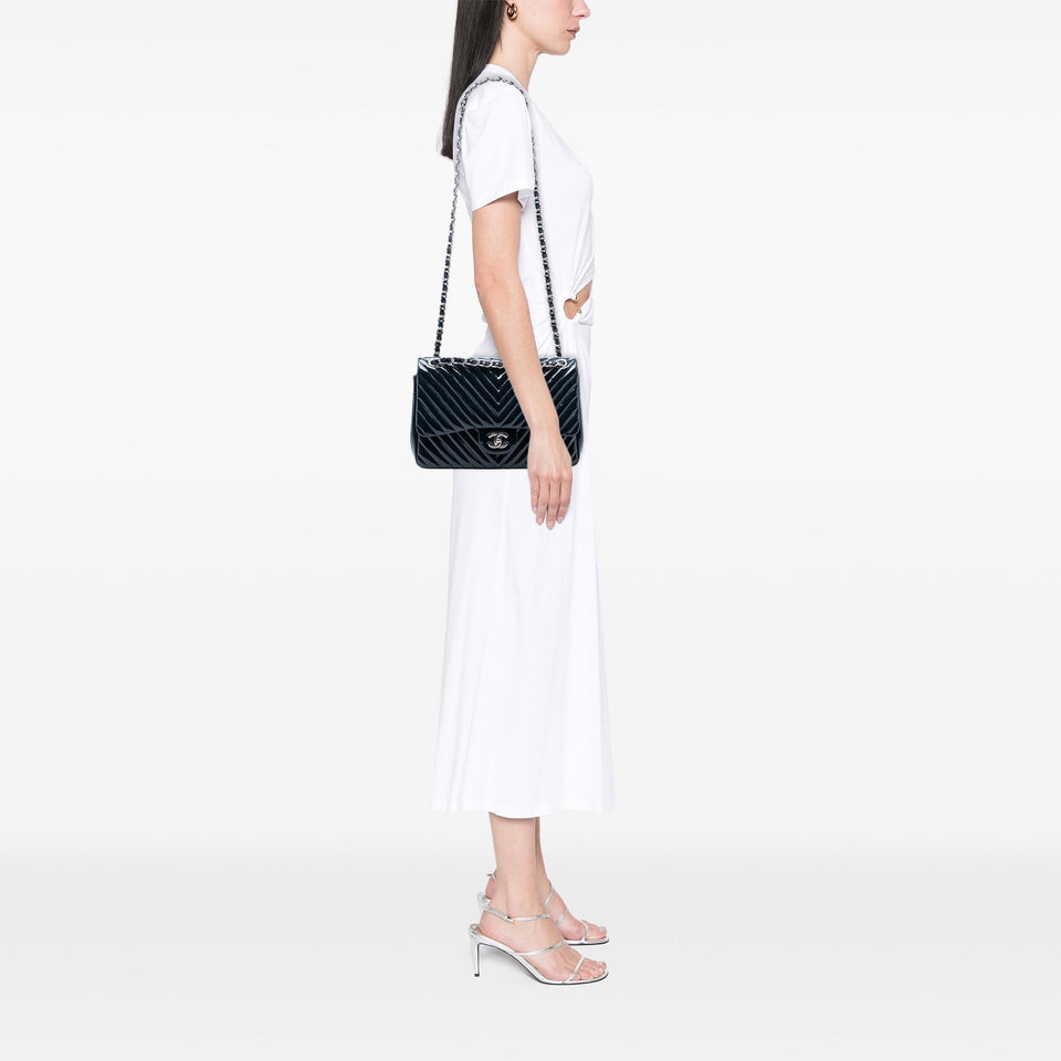 Chanel Jumbo Classic Chevron Patent Double Flap