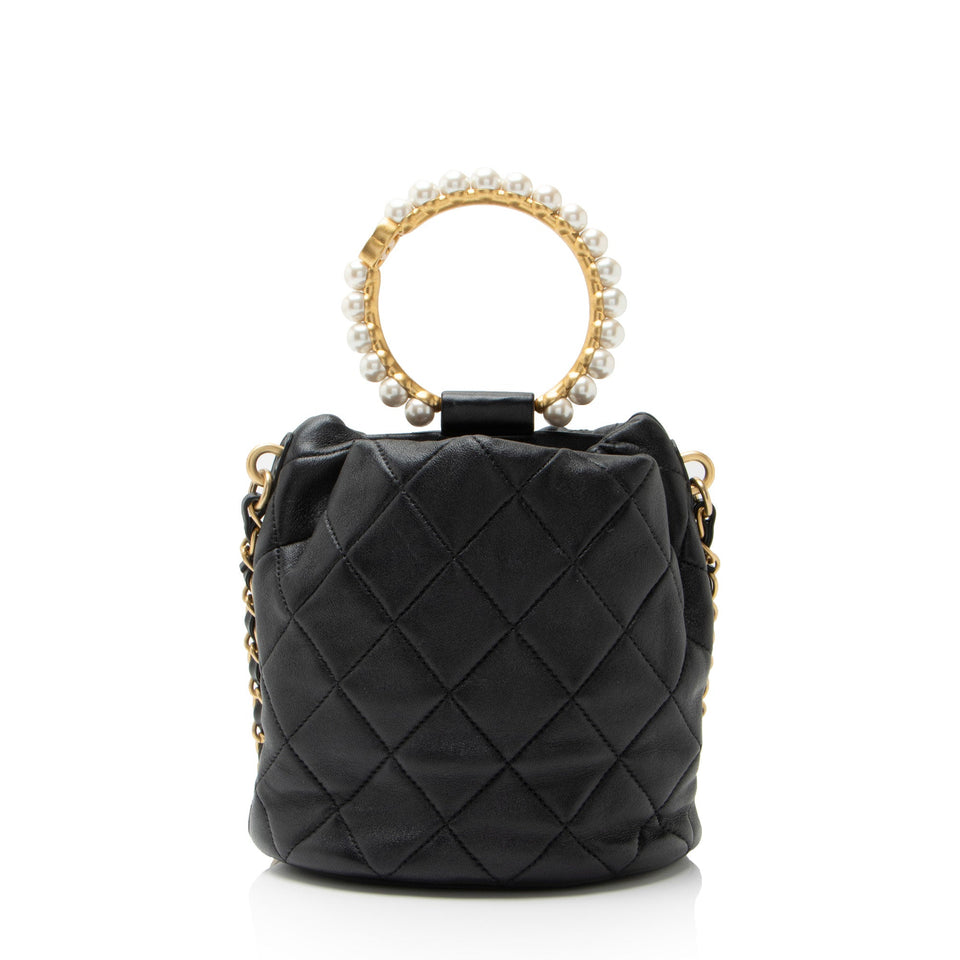 Chanel Lambskin Pearl Crown Drawstring Bucket Bag
