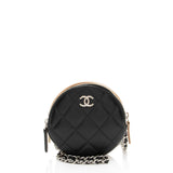 Chanel Lambskin Triple Zip Round Clutch with Chain