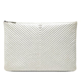 Chanel Large Chevron Metallic Calfskin O Case Clutch