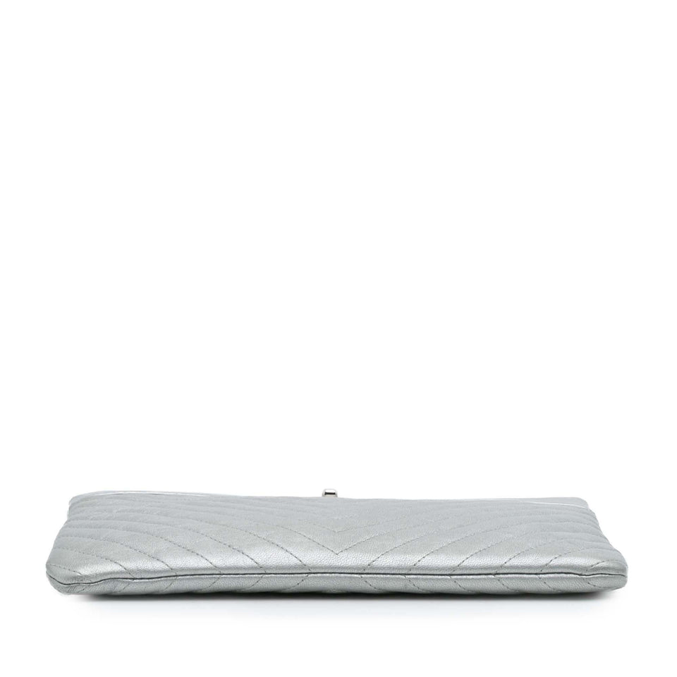 Chanel Large Chevron Metallic Lambskin Mademoiselle Zip Clutch