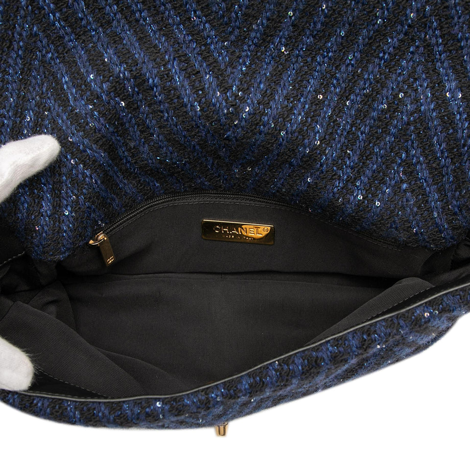 Chanel Large Chevron Tweed Sequin 19 Flap