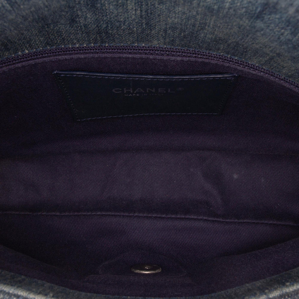 Chanel Large Embroidered Denim Camellia Flap