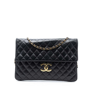Chanel Maxi XL Quilted Lambskin Clutch with Chain