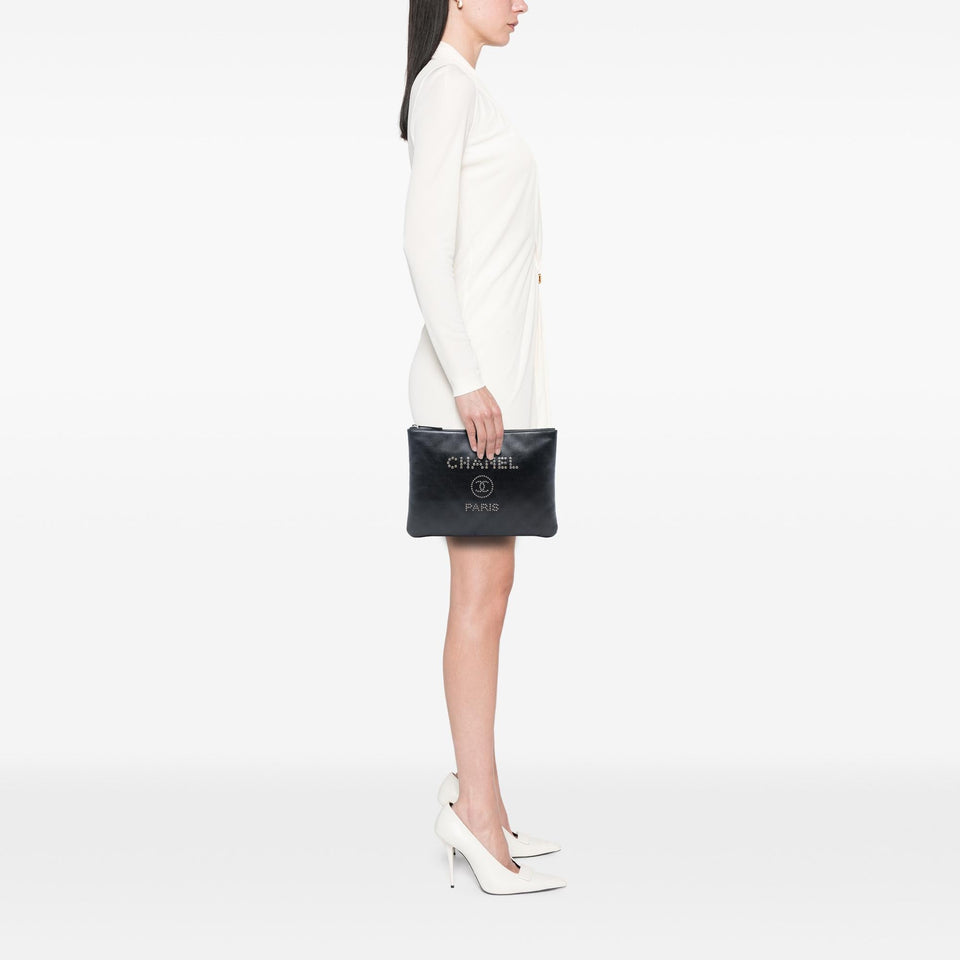 Chanel Medium Caviar Deauville Studded O Case Clutch
