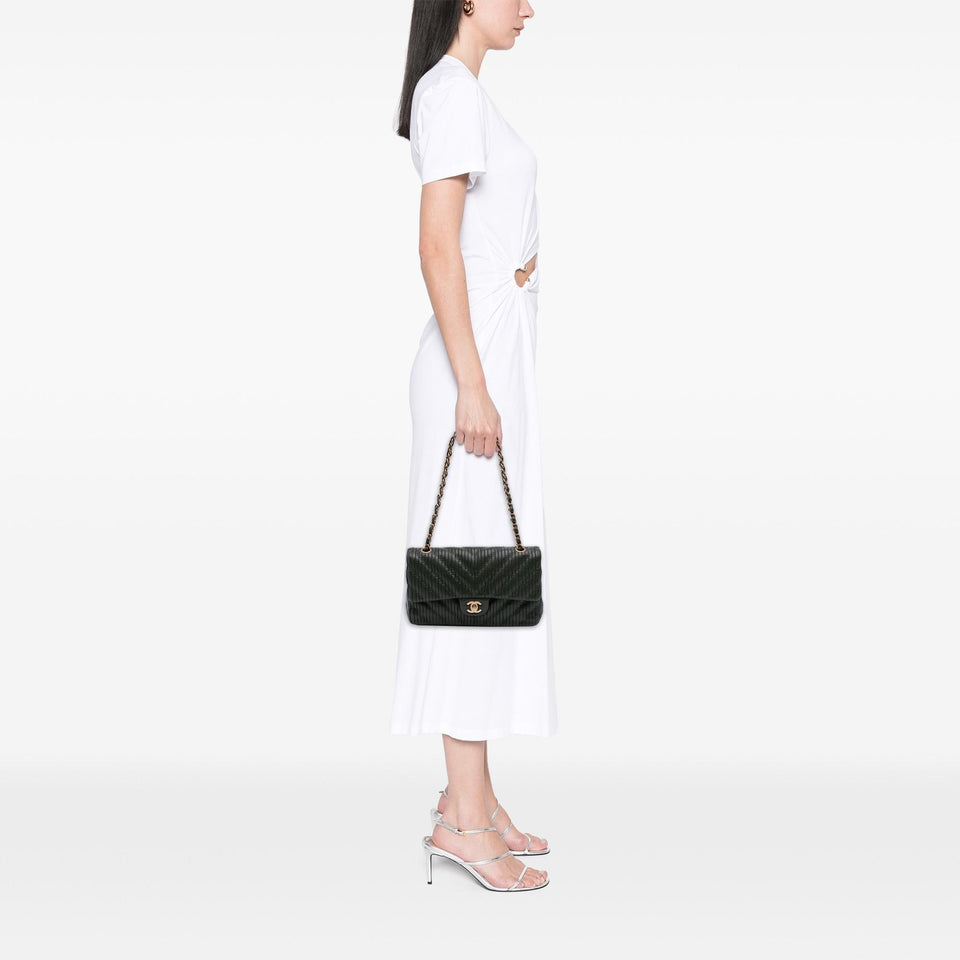 Chanel Medium Chevron Calfskin Coco Pleats Double Flap