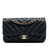 Chanel Medium Classic Chevron Calfskin Pleated Double Flap