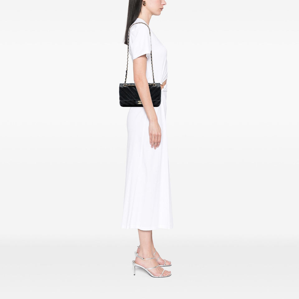 Chanel Medium Classic Chevron Calfskin Pleated Double Flap