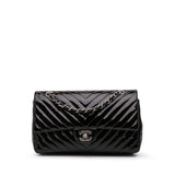Chanel Medium Classic Chevron Patent Double Flap