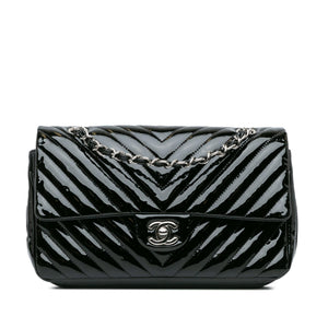 Chanel Medium Classic Chevron Patent Double Flap