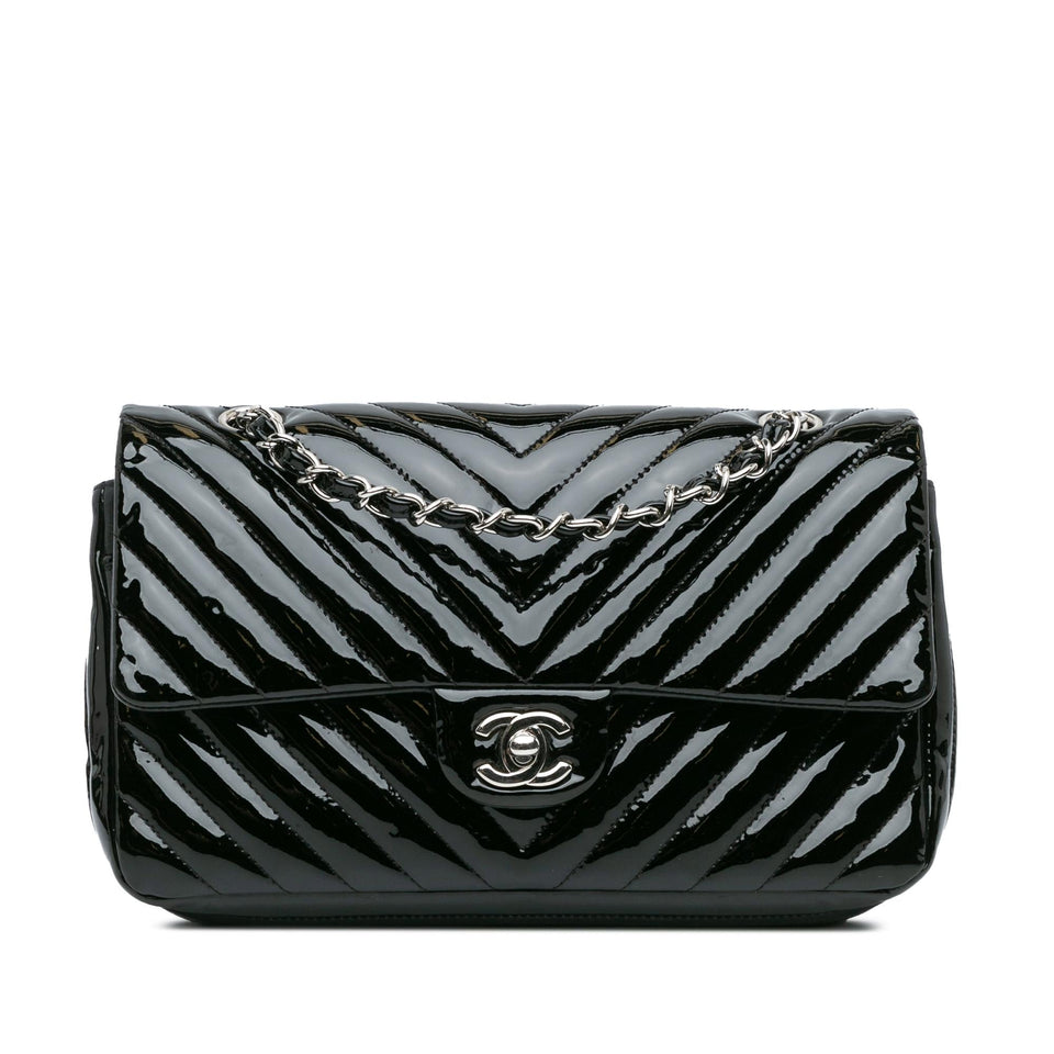 Chanel Medium Classic Chevron Patent Double Flap