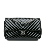 Chanel Medium Classic Chevron Patent Double Flap