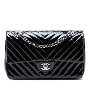 Chanel Medium Classic Chevron Patent Double Flap