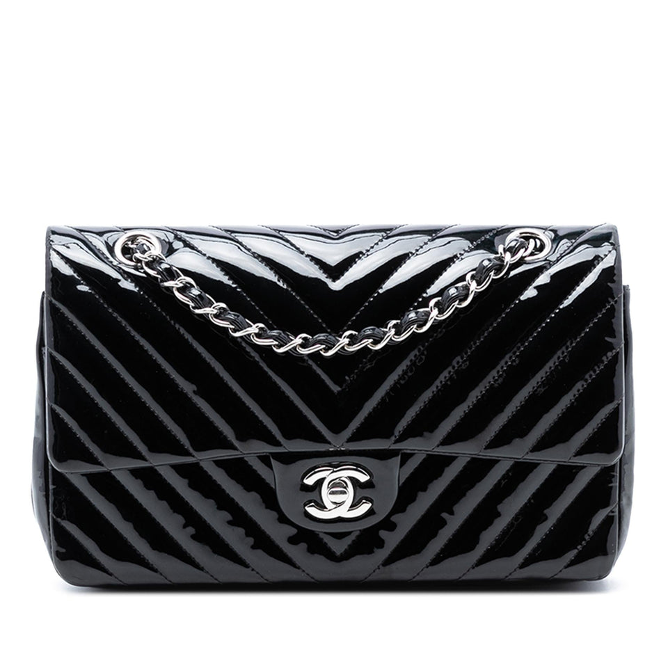Chanel Medium Classic Chevron Patent Double Flap