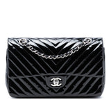 Chanel Medium Classic Chevron Patent Double Flap