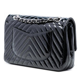 Chanel Medium Classic Chevron Patent Double Flap