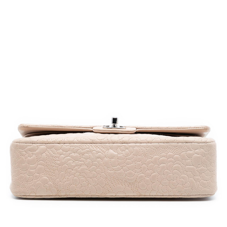 Chanel Medium Classic Lambskin Camellia Stitched Double Flap
