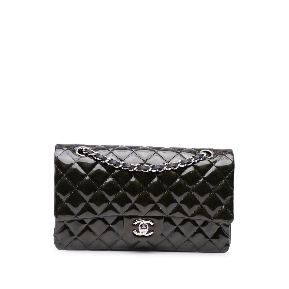 Chanel Medium Classic Striped Patent Double Flap