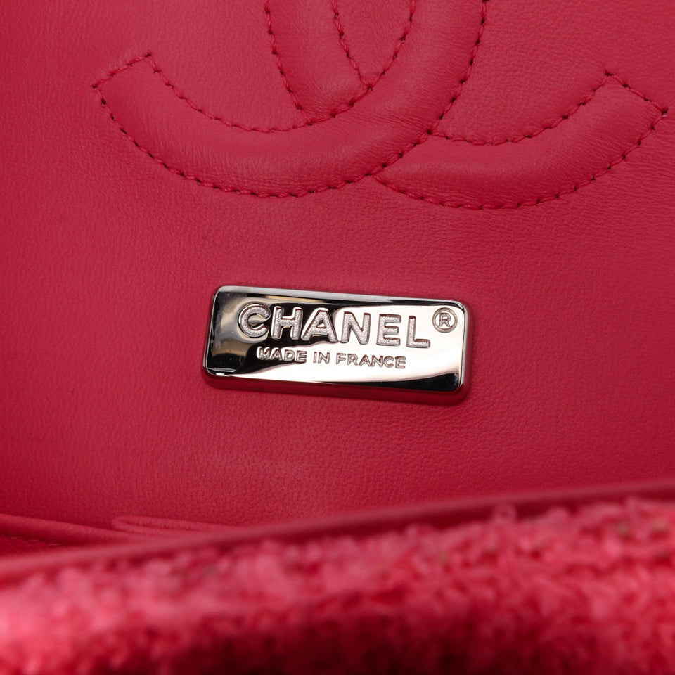 Chanel Medium Classic Tweed Beaded Flower Double Flap