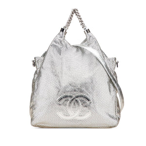Chanel Medium Metallic Glazed Calfskin Perforated Rodeo Drive Satchel