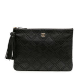 Chanel Medium Quilted Lambskin Double Stitch Tassel O Case Clutch