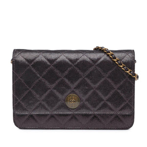 Chanel Metiers d’Art Quilted Iridescent Lambskin Tartan Button Wallet On Chain