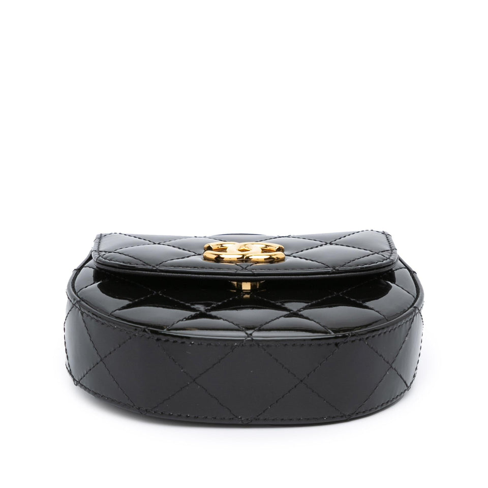 Chanel Mini CC Quilted Patent Leather Top Handle Clutch with Chain