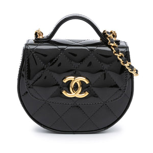 Chanel Mini CC Quilted Patent Leather Top Handle Clutch with Chain