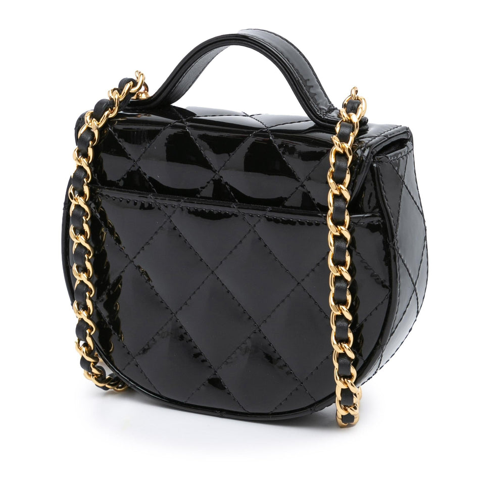 Chanel Mini CC Quilted Patent Leather Top Handle Clutch with Chain