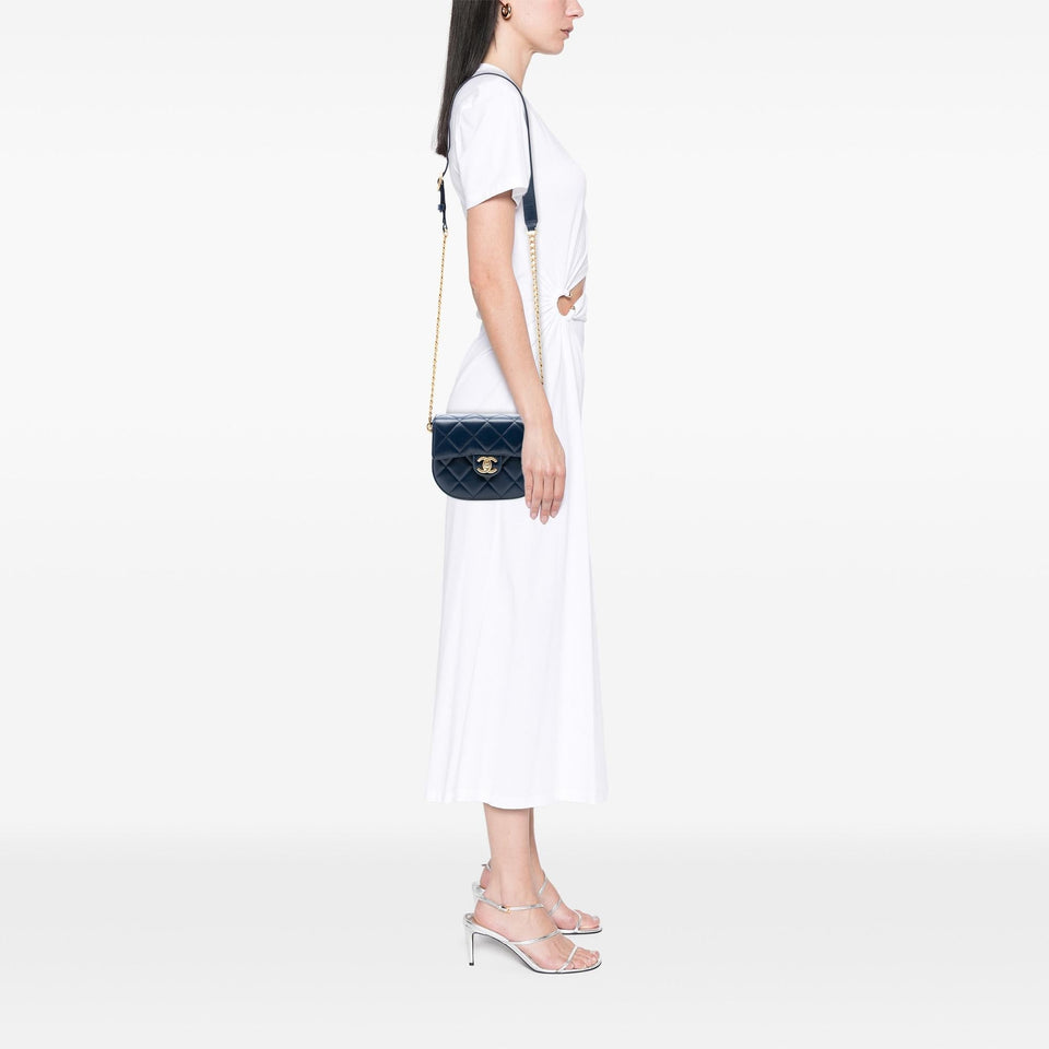 Chanel Mini CC Quilted Shiny Calfskin Round Moon Messenger Flap