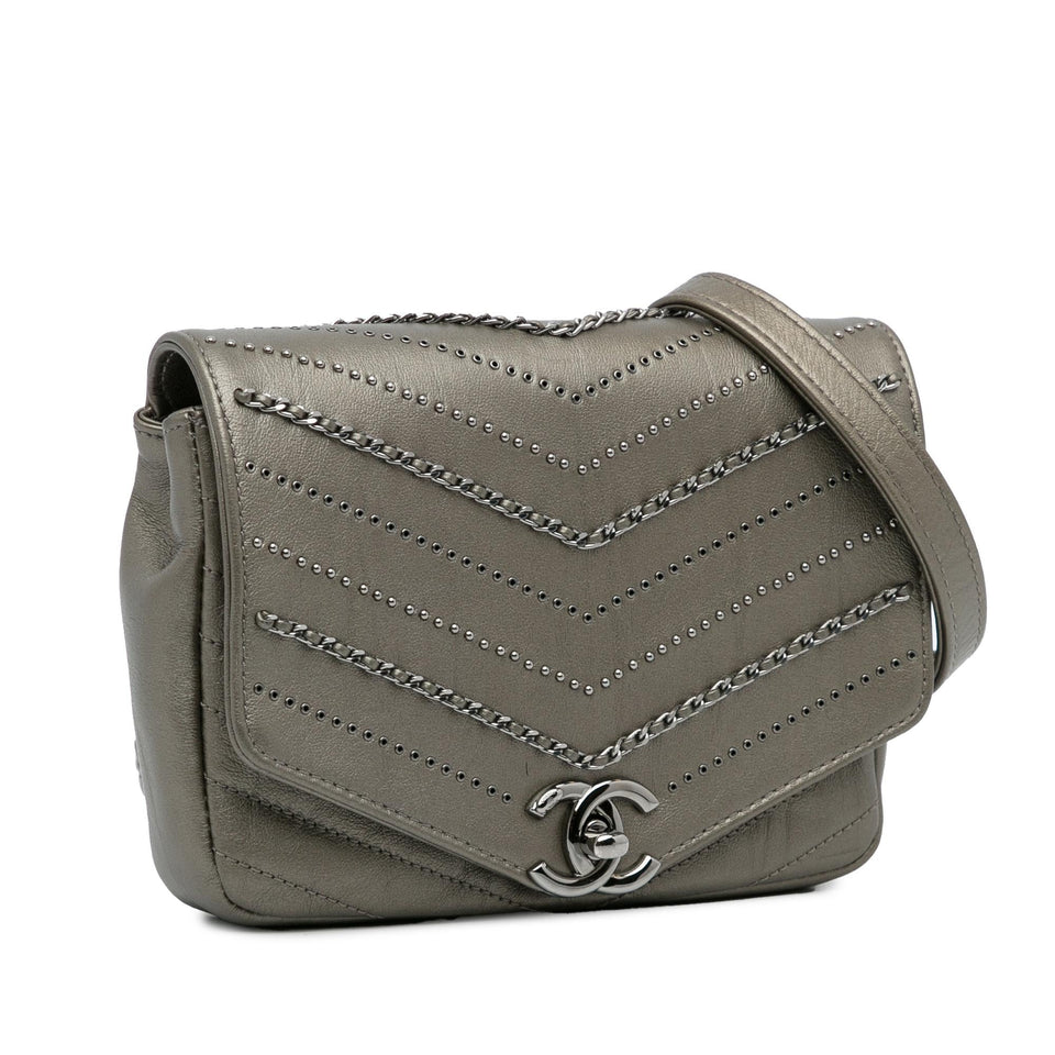 Chanel Mini Embellished Calfskin Chevron Square Envelop Flap