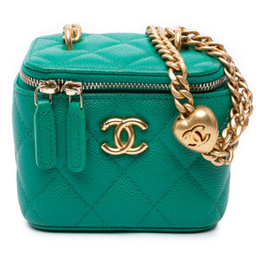 Chanel Mini Quilted Caviar CC Sweetheart Vanity Case with Chain